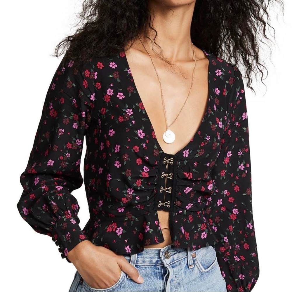 For Love And Lemons Peplum Floral Blouse Size Small